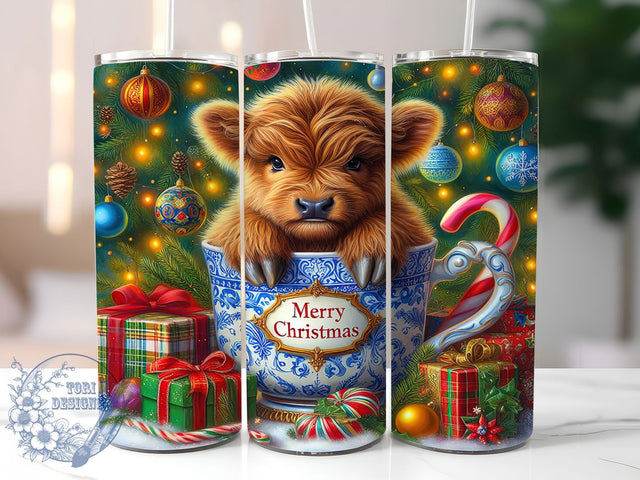 Cozy Christmas Highland Cow Coffee Tumbler, Highland Cow Wrap, Festive Coffee Sublimation, Holiday Farm Cup, 20Oz Skinny Tumbler Wrap, Cozy Cow Mug, Warm Christmas Design Sublimation ToriDesigns 