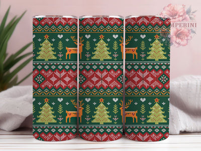 Cozy Christmas Sweater Tumbler, Embroidery Holiday Wrap, 20Oz Skinny Tumbler, Traditional Knit Sublimation, Festive Sweater Pattern Tumbler, Cozy Holiday Embroidery Wrap, Rustic Christmas Design Sublimation Li Zamperini 