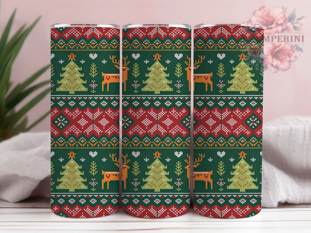Cozy Christmas Sweater Tumbler, Embroidery Holiday Wrap, 20Oz Skinny Tumbler, Traditional Knit Sublimation, Festive Sweater Pattern Tumbler, Cozy Holiday Embroidery Wrap, Rustic Christmas Design Sublimation Li Zamperini 