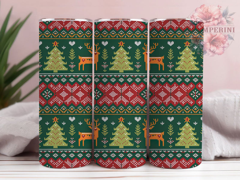 Cozy Christmas Sweater Tumbler, Embroidery Holiday Wrap, 20Oz Skinny Tumbler, Traditional Knit Sublimation, Festive Sweater Pattern Tumbler, Cozy Holiday Embroidery Wrap, Rustic Christmas Design Sublimation Li Zamperini 