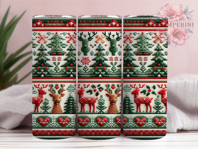 Cozy Christmas Sweater Tumbler, Embroidery Holiday Wrap, 20Oz Skinny Tumbler, Traditional Knit Sublimation, Festive Sweater Pattern Tumbler, Cozy Holiday Embroidery Wrap, Rustic Christmas Design Sublimation Li Zamperini 