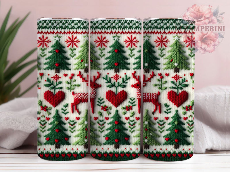 Cozy Christmas Sweater Tumbler, Embroidery Holiday Wrap, 20Oz Skinny Tumbler, Traditional Knit Sublimation, Festive Sweater Pattern Tumbler, Cozy Holiday Embroidery Wrap, Rustic Christmas Design Sublimation Li Zamperini 