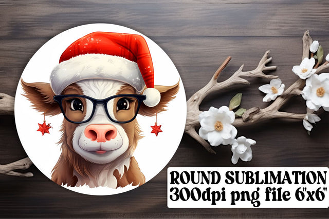 Cozy Christmas with Cute Cows - Winter Sublimation Circle Sublimation afrosvg 