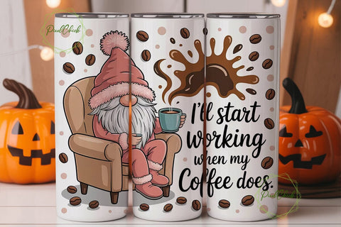 Cozy Coffee Gnome 20oz Tumbler Wrap Sublimation PixelChick 