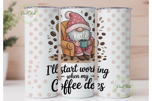 Cozy Coffee Gnome 20oz Tumbler Wrap Sublimation PixelChick 