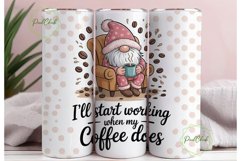 Cozy Coffee Gnome 20oz Tumbler Wrap Sublimation PixelChick 