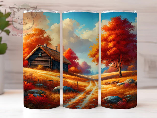 Cozy Country Cottage Fall Tumbler, Country Cottage, Fall Tumbler, Autumn Wrap, Rustic Design, Cozy Cup, Sublimation Tumbler Sublimation Lara' s Designs 