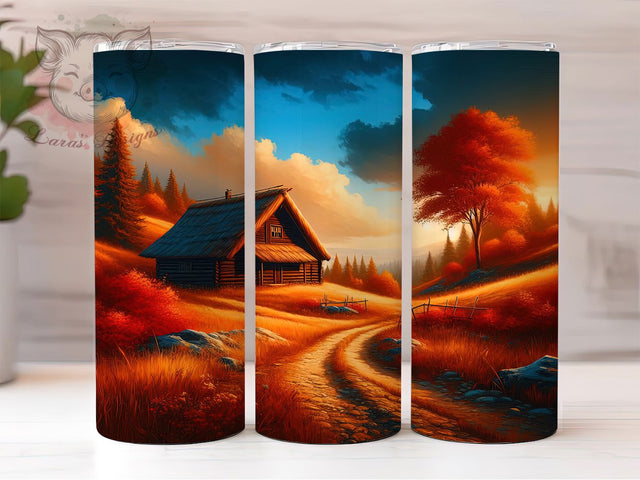Cozy Country Cottage Fall Tumbler, Country Cottage, Fall Tumbler, Autumn Wrap, Rustic Design, Cozy Cup, Sublimation Tumbler Sublimation Lara' s Designs 