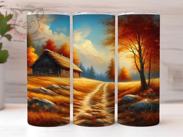 Cozy Country Cottage Fall Tumbler, Country Cottage, Fall Tumbler, Autumn Wrap, Rustic Design, Cozy Cup, Sublimation Tumbler Sublimation Lara' s Designs 