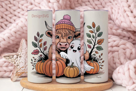 Cozy Cow & Ghost 20oz Tumbler Wrap Sublimation DesignSVG 