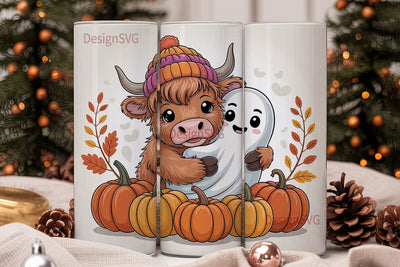 Cozy Cow & Ghost 20oz Tumbler Wrap Sublimation DesignSVG 