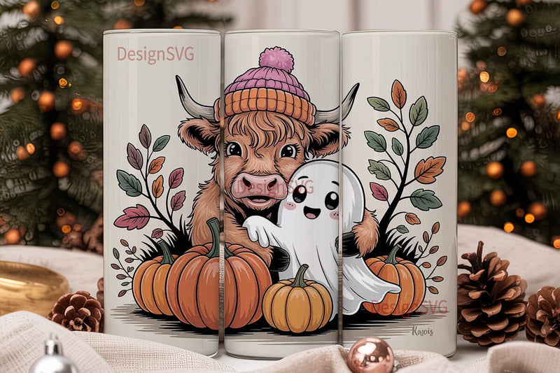 Cozy Cow & Ghost 20oz Tumbler Wrap Sublimation DesignSVG 