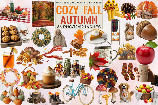 Cozy Fall Autumn Sublimation Clipart Bundle. Sublimation SVGArt 