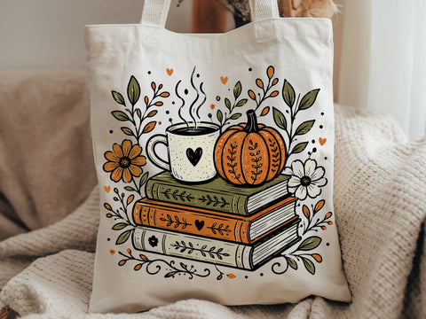 Cozy Fall Books Pumpkin PNG SVG DesignDestine 