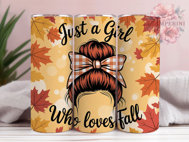 Cozy Fall Girl Messy Bun Tumbler, Messy Bun Wrap, 20oz Sublimation, Autumn Lover Cup, Cute Fall Mug, Fall Hair Tumbler, Cozy Autumn Drinkware Sublimation Li Zamperini 