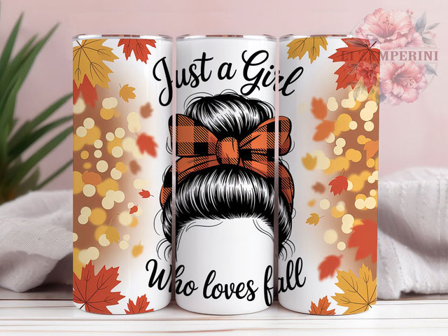 Cozy Fall Girl Messy Bun Tumbler, Messy Bun Wrap, 20oz Sublimation, Autumn Lover Cup, Cute Fall Mug, Fall Hair Tumbler, Cozy Autumn Drinkware Sublimation Li Zamperini 