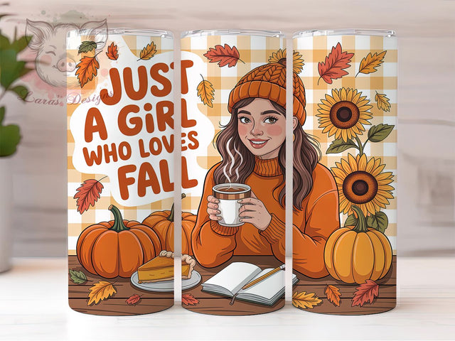Cozy Fall Girl Pumpkin Spice Tumbler, Autumn Wrap, Cozy Season, 20Oz Tumbler, Sublimation Design, Pumpkin Spice, Leaf Lover Sublimation Lara' s Designs 
