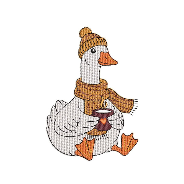 Cozy Fall Goose with Hot Cocoa Mug Machine Embroidery Design for 5x7 Digital File Embroidery/Applique DESIGNS Nino Nadaraia 
