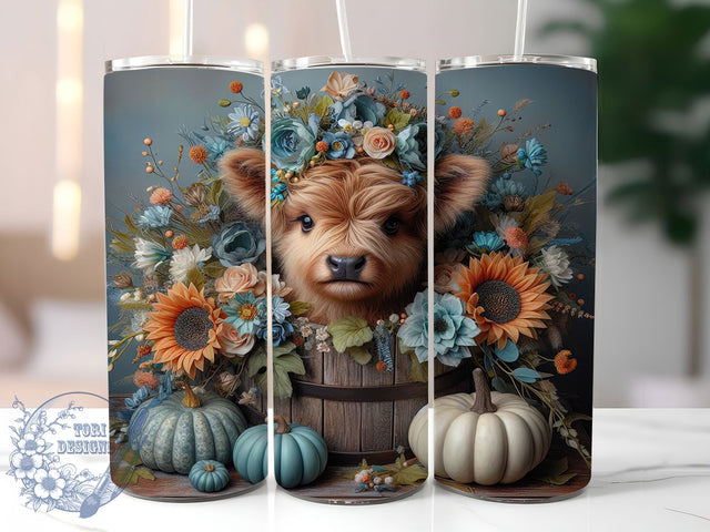 Cozy Fall Highland Cow Tumbler, Seamless Cow Wrap, Autumn Farm Sublimation, Rustic Fall Cup, 20Oz Skinny Tumbler Wrap, Cozy Cow Mug, Seasonal Highland Cow Design Sublimation ToriDesigns 