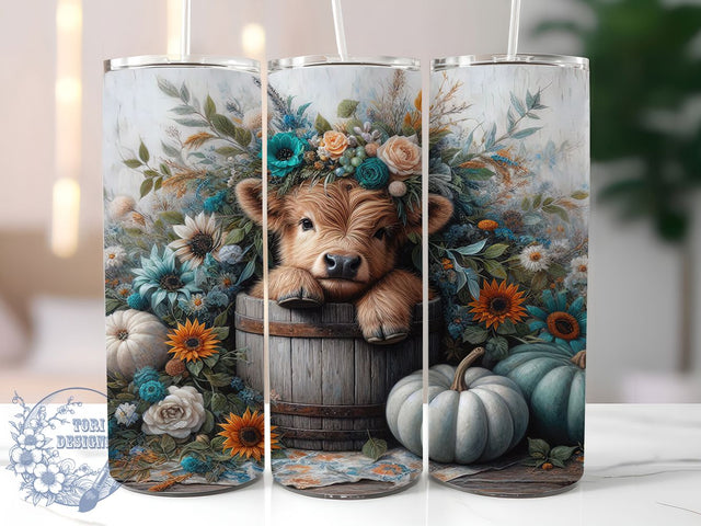 Cozy Fall Highland Cow Tumbler, Seamless Cow Wrap, Autumn Farm Sublimation, Rustic Fall Cup, 20Oz Skinny Tumbler Wrap, Cozy Cow Mug, Seasonal Highland Cow Design Sublimation ToriDesigns 