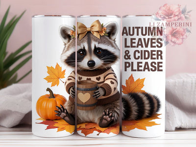 Cozy Fall Raccoon Autumn Tumbler, Fall Raccoon Sublimation PNG, 20oz Skinny Tumbler Wrap, Autumn Leaves Wrap Design, Cozy Fall Tumbler PNG, Woodland Animal Tumbler Sublimation Li Zamperini 
