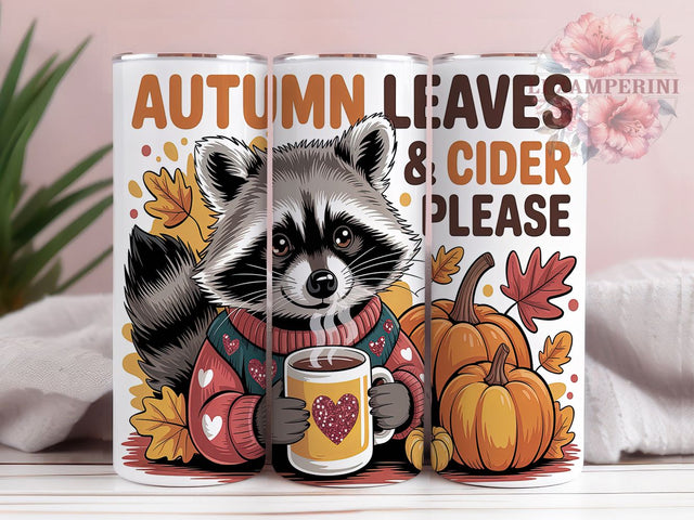 Cozy Fall Raccoon Autumn Tumbler, Fall Raccoon Sublimation PNG, 20oz Skinny Tumbler Wrap, Autumn Leaves Wrap Design, Cozy Fall Tumbler PNG, Woodland Animal Tumbler Sublimation Li Zamperini 