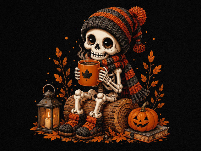 Cozy Fall Skeleton Coffee Clipart PNG SVG artprintfile 