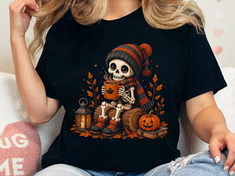 Cozy Fall Skeleton Coffee Clipart PNG SVG artprintfile 