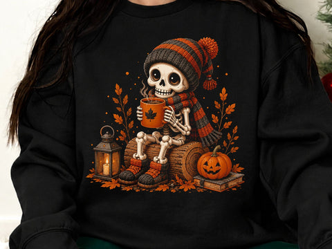 Cozy Fall Skeleton Coffee Clipart PNG SVG artprintfile 