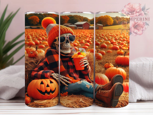 Cozy Fall Skeleton Spooky Tumbler, Cozy Fall, 20Oz Tumbler, Sublimation Design, Halloween Wrap, Spooky Season, Sweater Weather Sublimation Li Zamperini 