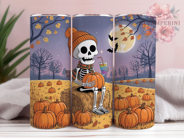 Cozy Fall Skeleton Spooky Tumbler, Cozy Fall, 20Oz Tumbler, Sublimation Design, Halloween Wrap, Spooky Season, Sweater Weather Sublimation Li Zamperini 