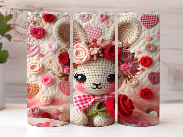 Cozy Faux Yarn Bunny Tumbler, Faux Yarn, Cozy Style, Cute Theme, Animal Pattern, 20Oz Tumbler, Sublimation Wrap Sublimation Lara' s Designs 