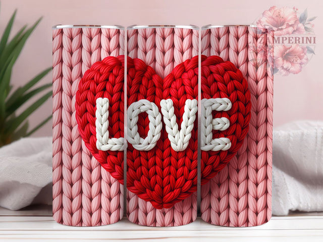 Cozy Faux Yarn Valentine Tumbler, Cozy Knit Wrap, Cute Hearts Cup, Romantic Sublimation Design, Valentine Gift Tumbler, Sweet Yarn Hearts Wrap, Adorable Cozy Cup Sublimation Li Zamperini 