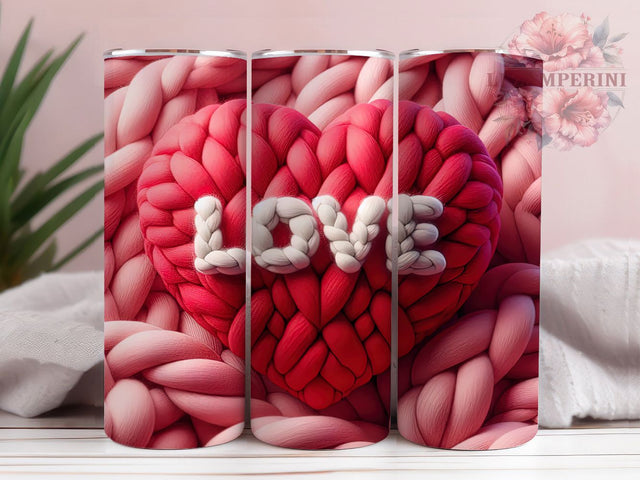 Cozy Faux Yarn Valentine Tumbler, Cozy Knit Wrap, Cute Hearts Cup, Romantic Sublimation Design, Valentine Gift Tumbler, Sweet Yarn Hearts Wrap, Adorable Cozy Cup Sublimation Li Zamperini 