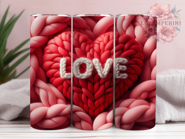Cozy Faux Yarn Valentine Tumbler, Cozy Knit Wrap, Cute Hearts Cup, Romantic Sublimation Design, Valentine Gift Tumbler, Sweet Yarn Hearts Wrap, Adorable Cozy Cup Sublimation Li Zamperini 