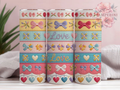 Cozy Faux Yarn Valentine Tumbler, Valentine Theme, Love Pattern, Cozy Fabric Style, Handcrafted Look, Romantic Design, 20Oz Tumbler, Sublimation Wrap Sublimation Li Zamperini 