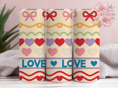 Cozy Faux Yarn Valentine Tumbler, Valentine Theme, Love Pattern, Cozy Fabric Style, Handcrafted Look, Romantic Design, 20Oz Tumbler, Sublimation Wrap Sublimation Li Zamperini 