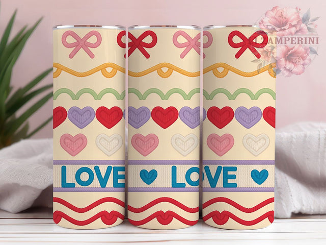 Cozy Faux Yarn Valentine Tumbler, Valentine Theme, Love Pattern, Cozy Fabric Style, Handcrafted Look, Romantic Design, 20Oz Tumbler, Sublimation Wrap Sublimation Li Zamperini 