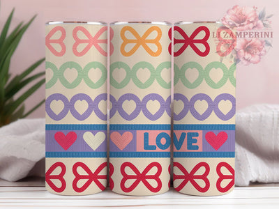 Cozy Faux Yarn Valentine Tumbler, Valentine Theme, Love Pattern, Cozy Fabric Style, Handcrafted Look, Romantic Design, 20Oz Tumbler, Sublimation Wrap Sublimation Li Zamperini 