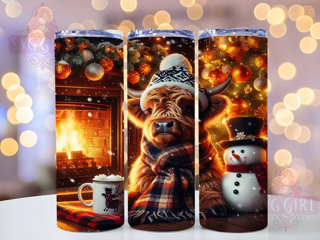 Cozy Fireplace Baby Highland Cow Tumbler, Cozy Fireplace Wrap, Cute Christmas Sublimation, Festive Cow Cup, 20Oz Skinny Tumbler Wrap, Holiday Fireplace Mug, Winter Cow Design Sublimation SvggirlplusArt 
