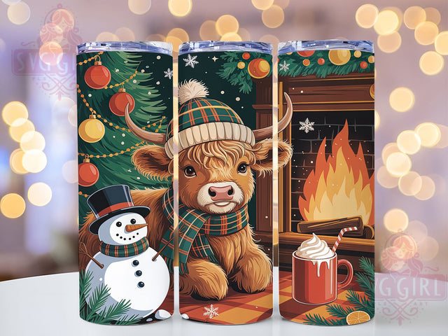 Cozy Fireplace Baby Highland Cow Tumbler, Cozy Fireplace Wrap, Cute Christmas Sublimation, Festive Cow Cup, 20Oz Skinny Tumbler Wrap, Holiday Fireplace Mug, Winter Cow Design Sublimation SvggirlplusArt 
