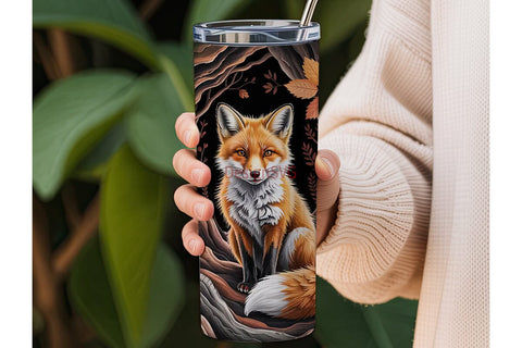 Cozy Fox in Autumn Tree 20oz Tumbler Sublimation DesignSVG 