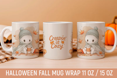 Cozy Ghost Halloween Mug Wraps – PNGs for 11 oz & 15 oz Sublimation KMarinaDesign 