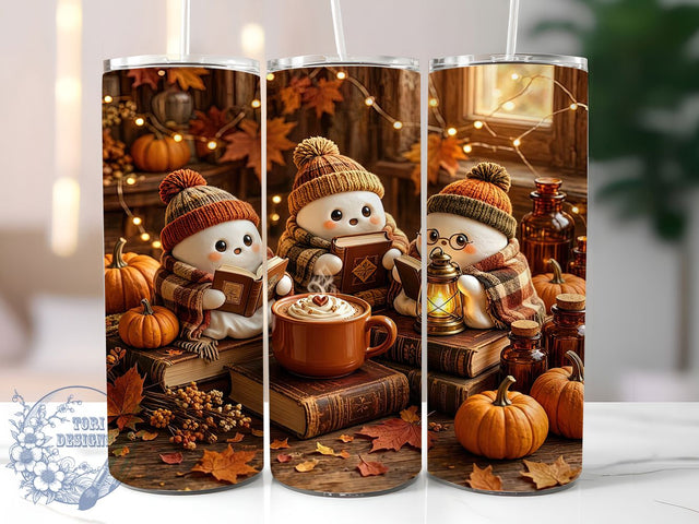 Cozy Ghosts Reading 20oz Tumbler, Ghost Motif, Reading Theme, Cozy Style, Whimsical Charm, Halloween Vibe, 20oz Wrap, Sublimation Tumbler Sublimation ToriDesigns 