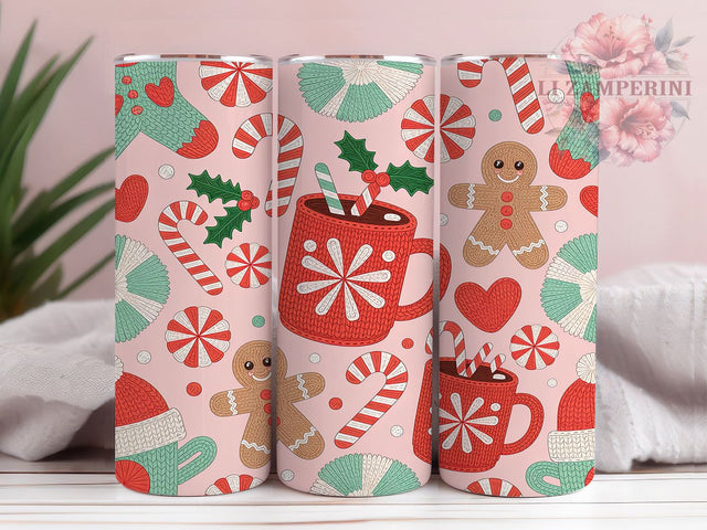Cozy Gingerbread Knit Tumbler, Gingerbread Man Design, Candy Cane Pattern, 20Oz Sublimation Wrap, Christmas Knit Art, Cozy Holiday Texture, Tumbler Sublimation Sublimation Li Zamperini 