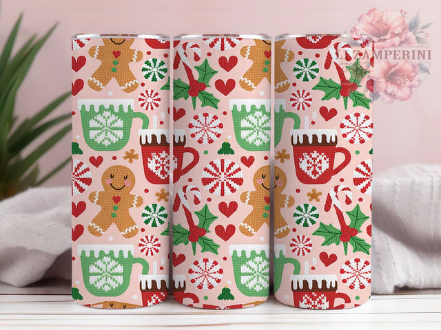 Cozy Gingerbread Knit Tumbler, Gingerbread Man Design, Candy Cane Pattern, 20Oz Sublimation Wrap, Christmas Knit Art, Cozy Holiday Texture, Tumbler Sublimation Sublimation Li Zamperini 