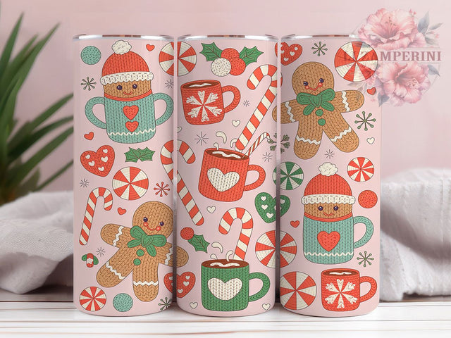 Cozy Gingerbread Knit Tumbler, Gingerbread Man Design, Candy Cane Pattern, 20Oz Sublimation Wrap, Christmas Knit Art, Cozy Holiday Texture, Tumbler Sublimation Sublimation Li Zamperini 