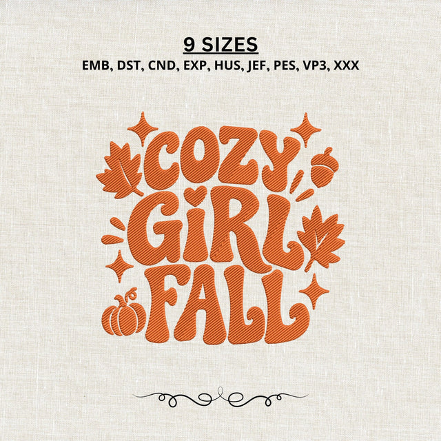 Cozy Girl Fall Embroidery Design – Autumn Girl Machine Embroidery File, Pumpkin Maple Leaf Acorn Fall Shirt Embroidery Embroidery/Applique DESIGNS PatternFeed8 