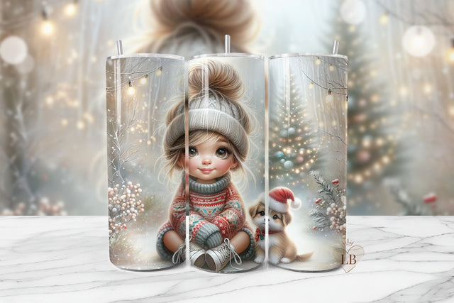 Cozy Girl & Puppy Christmas Tumbler Sublimation Design Sublimation BijouBay 