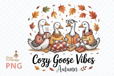 Cozy Goose Autumn Vibes Clipart Watercolor PNG Sublimation TanyaPrintDesign 